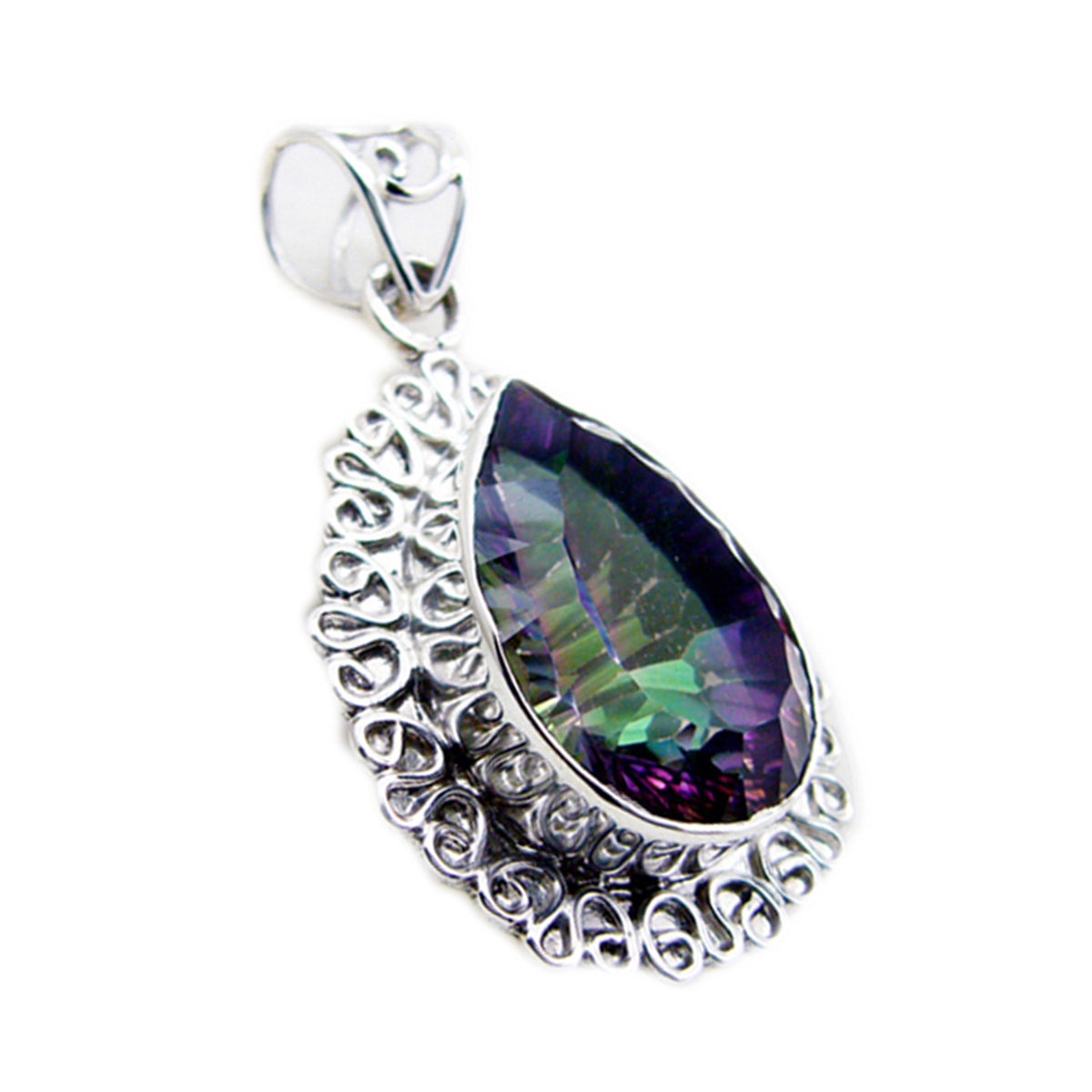 Mystic Quartz Statement Latin American Sterling Silver Solitaire multicolor Pendant