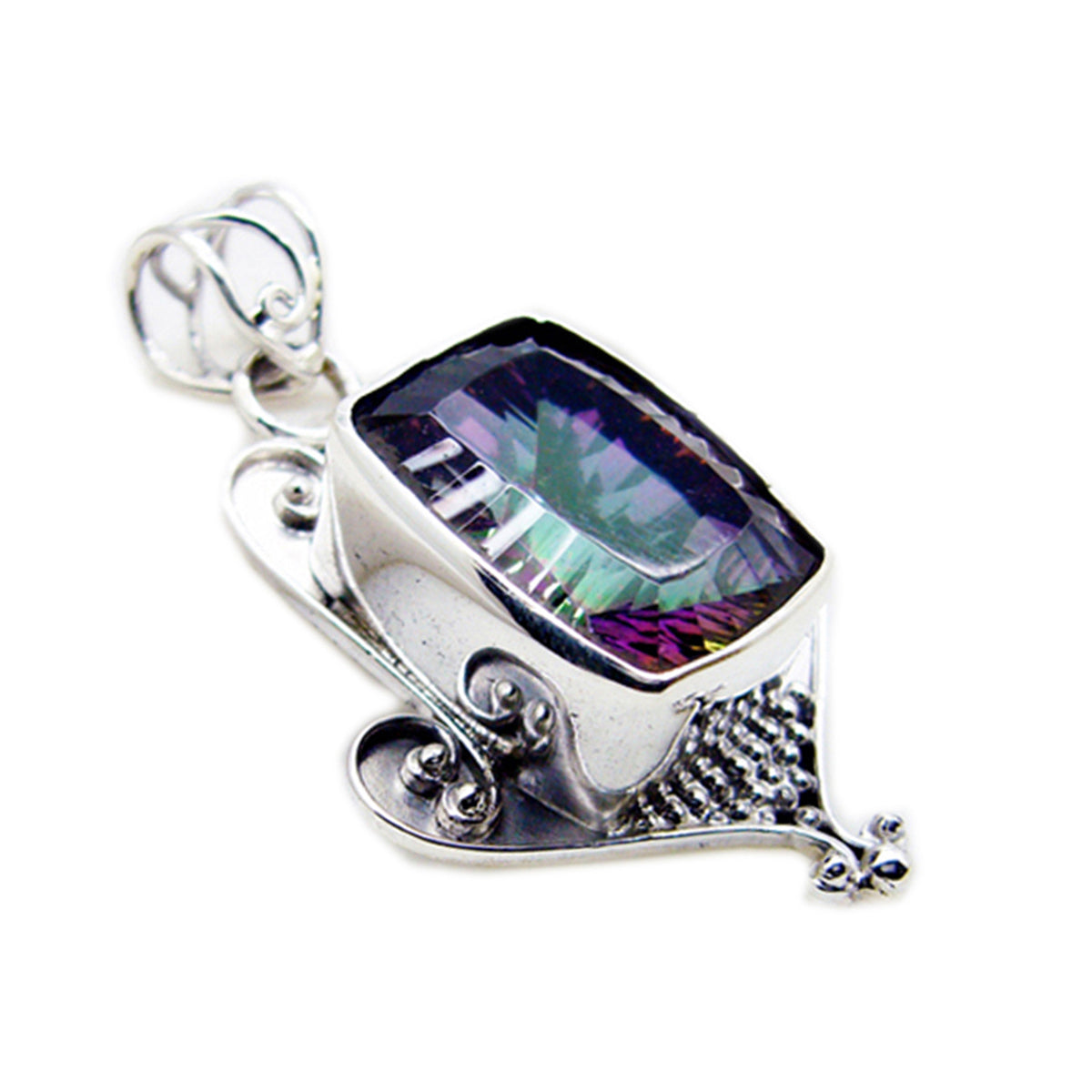 Mystic Quartz Statement Latin American 92.5 Silver Solitaire Kennedy Rope-Wire multicolor Pendant Jewellery