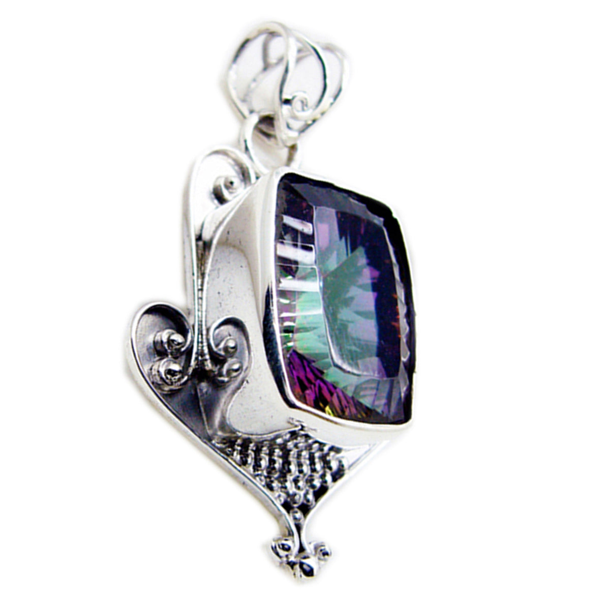 Mystic Quartz Statement Latin American 92.5 Silver Solitaire Kennedy Rope-Wire multicolor Pendant Jewellery