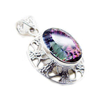 Mystic Quartz Statement Mexican Sterling Silver Solitaire Julia Rope-Wire multicolor Pendant Jewellery