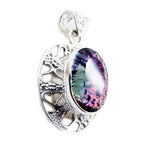 Mystic Quartz Statement Mexican Sterling Silver Solitaire Julia Rope-Wire multicolor Pendant Jewellery