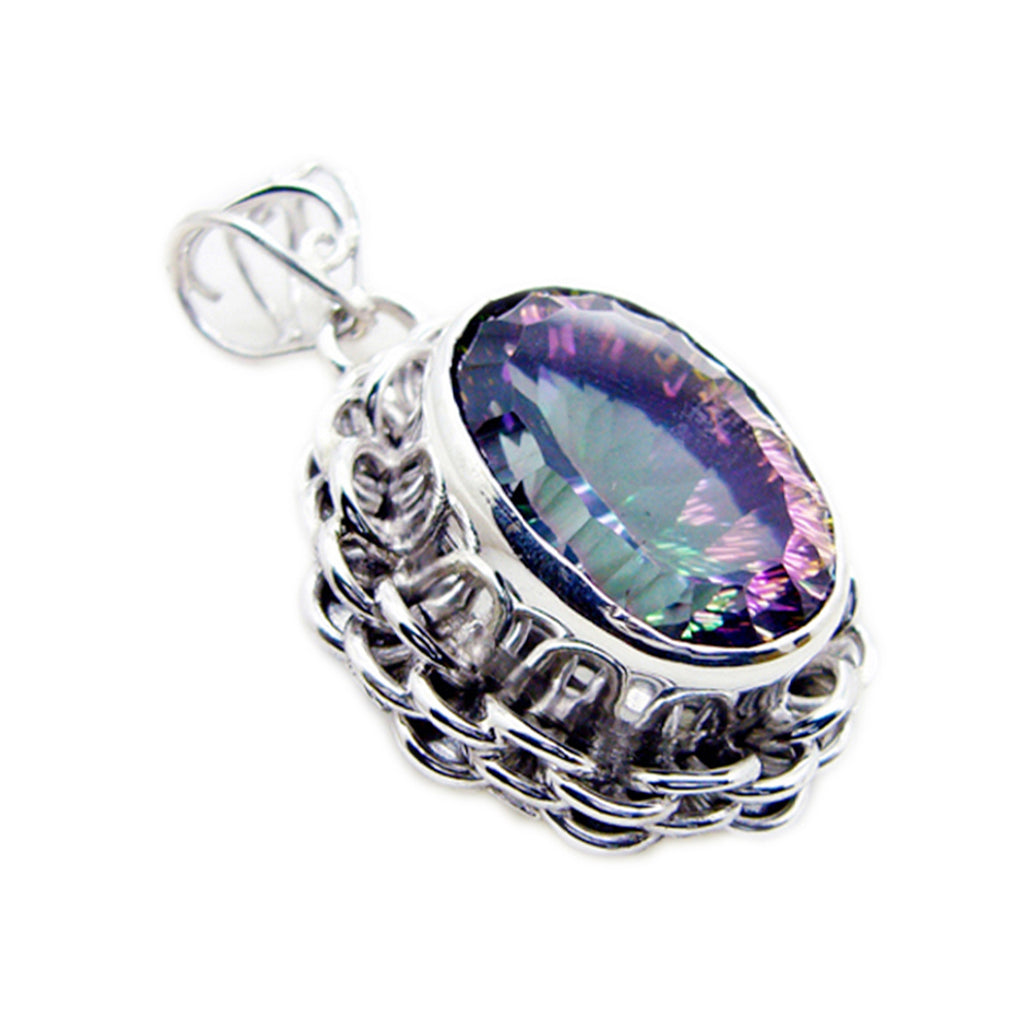 Mystic Quartz Statement Moroccan Silver Solitaire Lorena Rope-Wire multicolor Pendant Jewelry