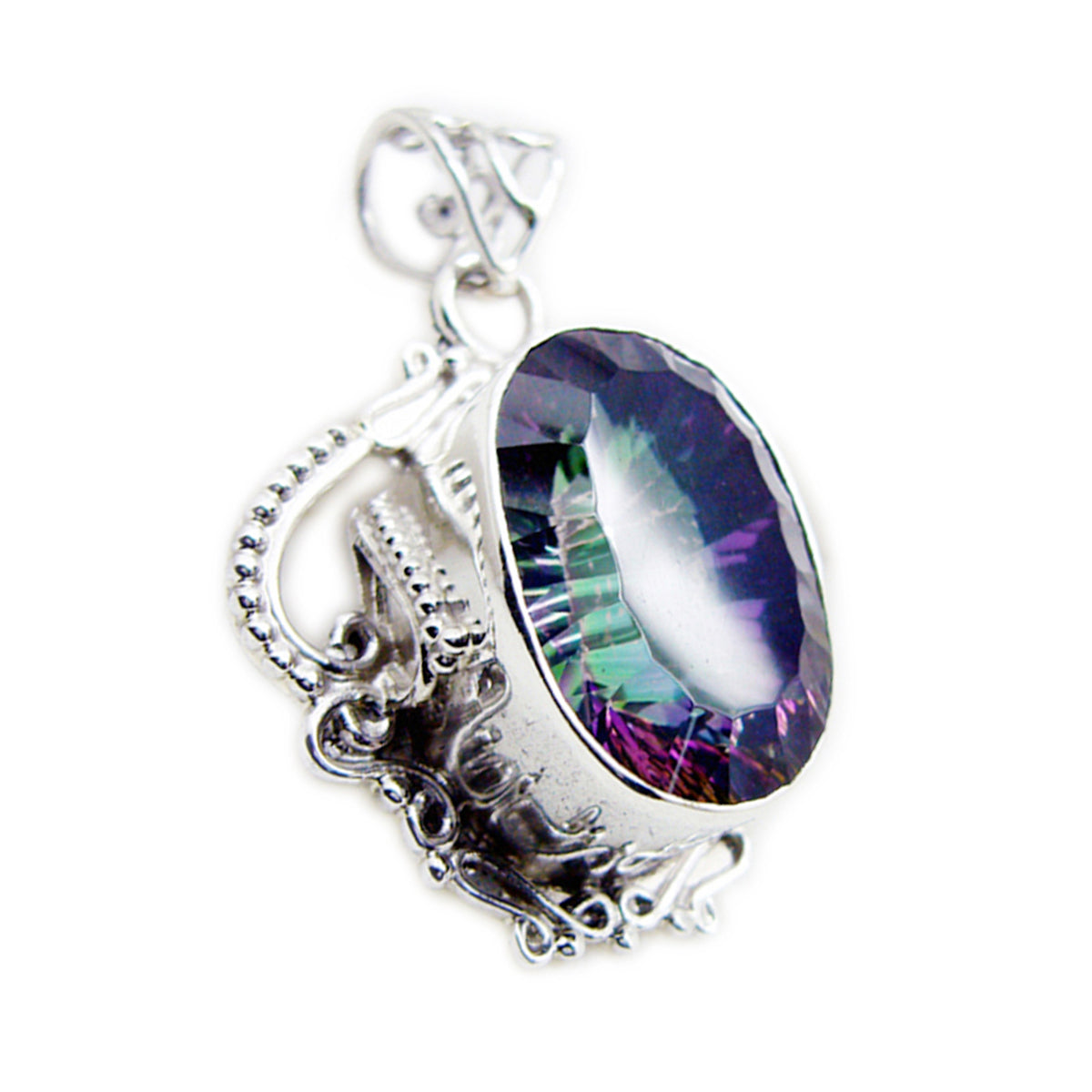 Mystic Quartz Statement Egyptian Sterling Silver Solitaire multicolor Pendant