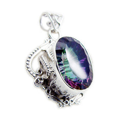 Mystic Quartz Statement Egyptian Sterling Silver Solitaire multicolor Pendant