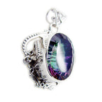 Mystic Quartz Statement Egyptian Sterling Silver Solitaire Lourdes Rope-Wire multicolor Pendant Jewellery