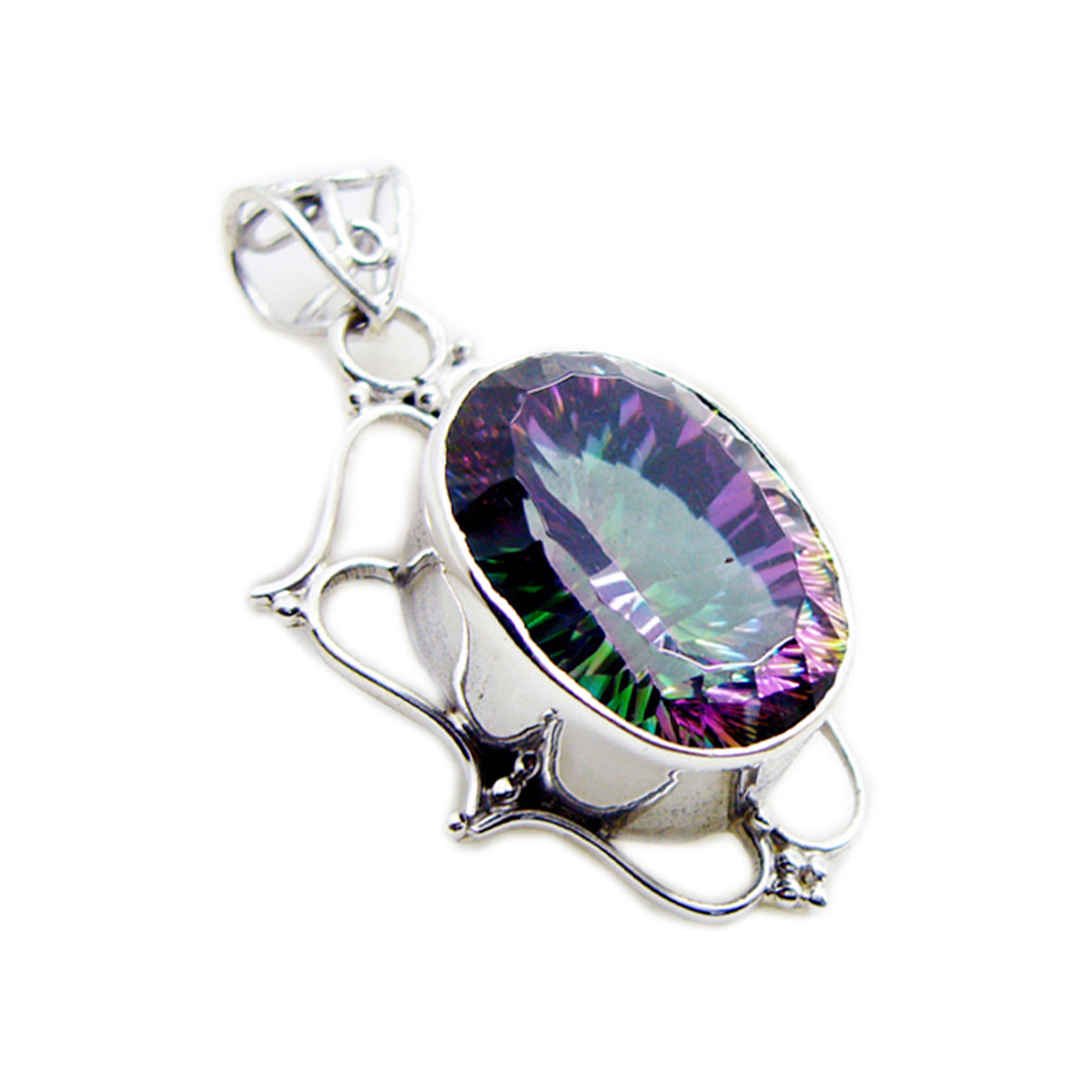 Mystic Quartz Statement Turkish 925 Silver Solitaire Lucia Rope-Wire multicolor Pendant Jewelry