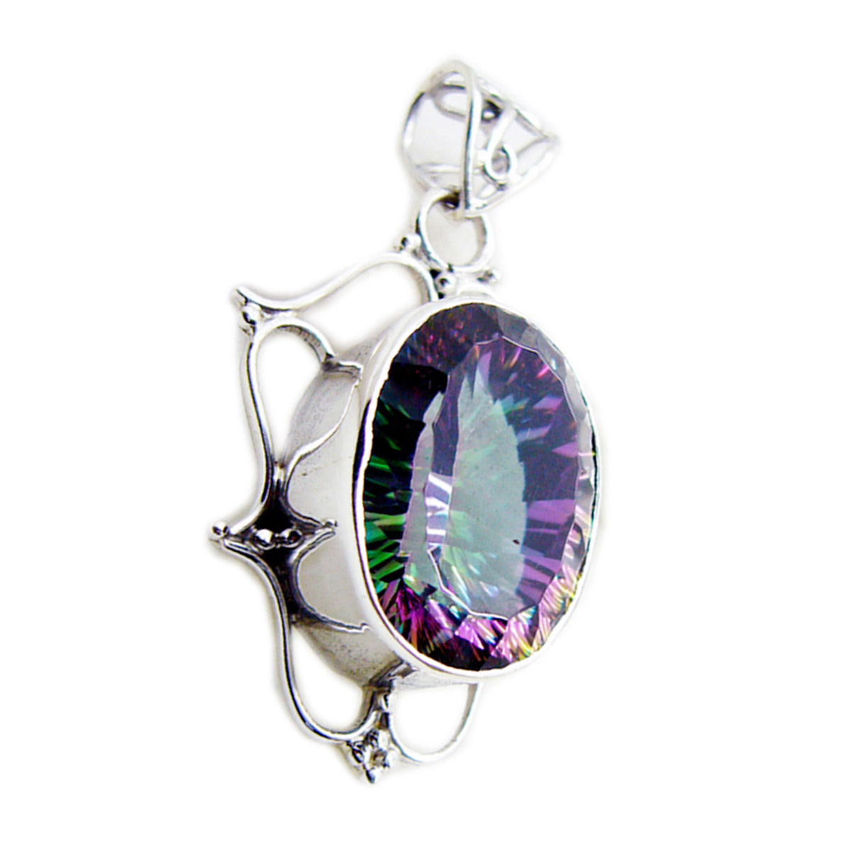 Mystic Quartz Statement Turkish 925 Silver Solitaire Lucia Rope-Wire multicolor Pendant Jewelry