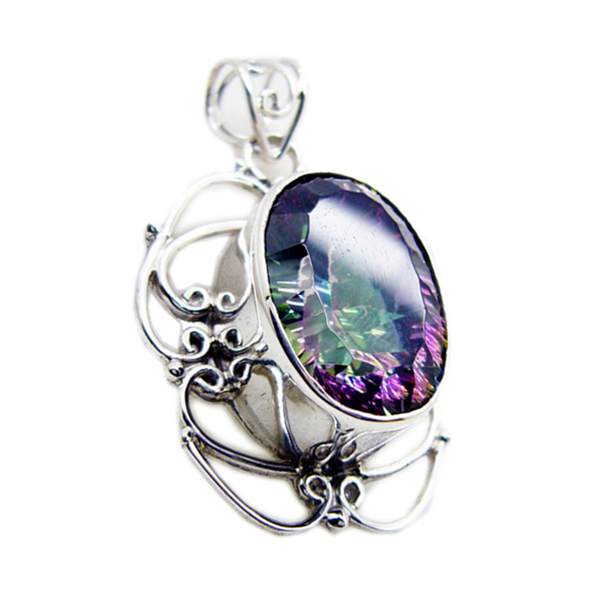 Mystic Quartz Statement American 92.5 Silver Solitaire multicolor Pendant メイン画像