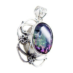 Mystic Quartz Statement American 92.5 Silver Solitaire Luisa Rope-Wire multicolor Pendant Jewellery