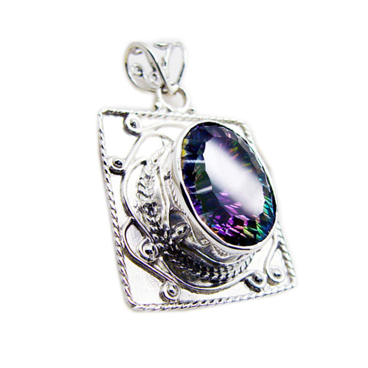 Mystic Quartz Statement Mexican Silver Solitaire multicolor Pendant メイン画像