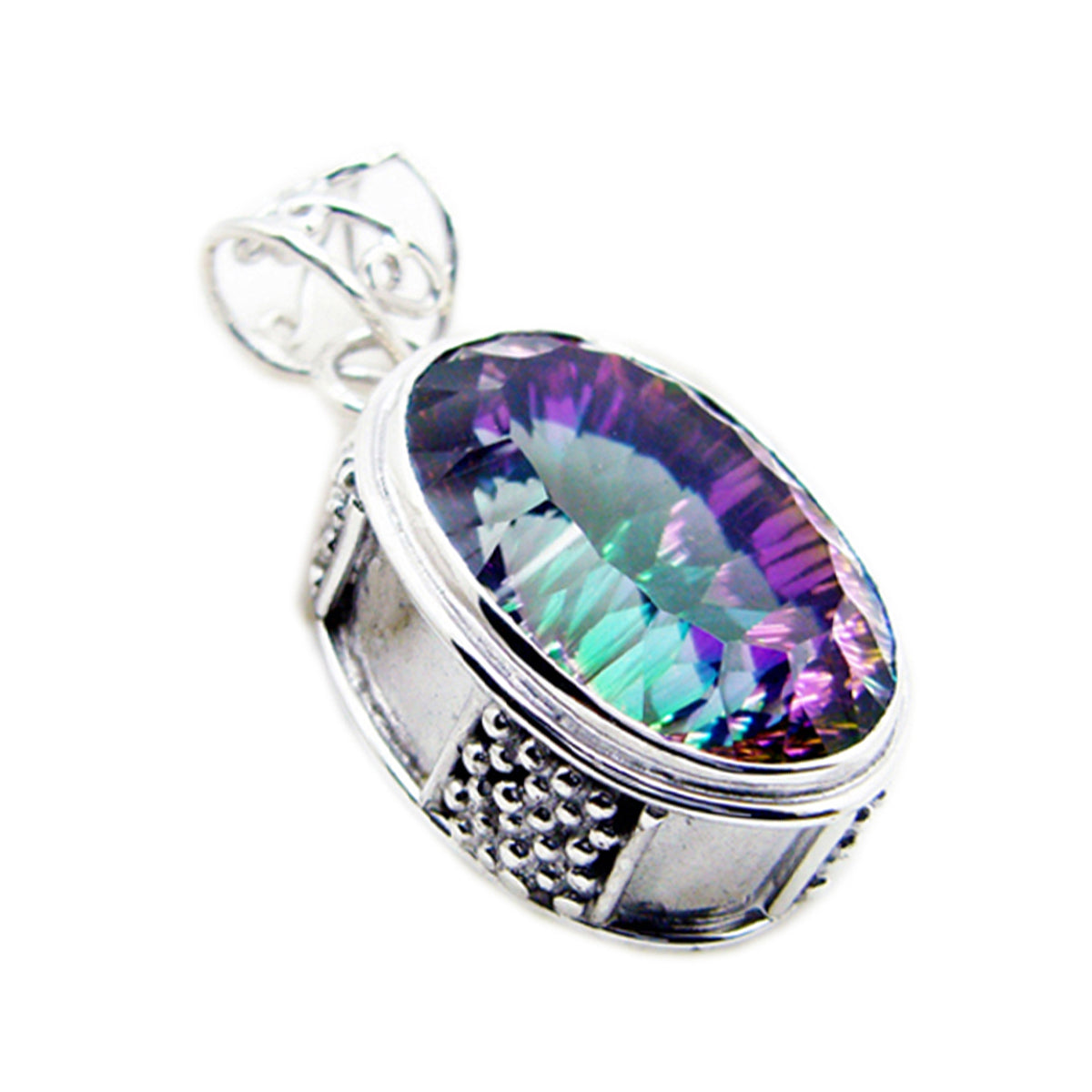 Mystic Quartz Statement Russian 925 Silver Solitaire Micaela Rope-Wire multicolor Pendant Jewelry