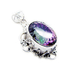 Mystic Quartz Statement Moroccan 92.5 Silver Solitaire Milagros Rope-Wire multicolor Pendant Jewellery