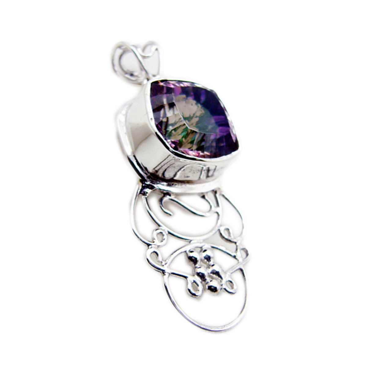 Mystic Quartz Statement Mexican 92.5 Silver Solitaire Carolina Rope-Wire multicolor Pendant Jewellery
