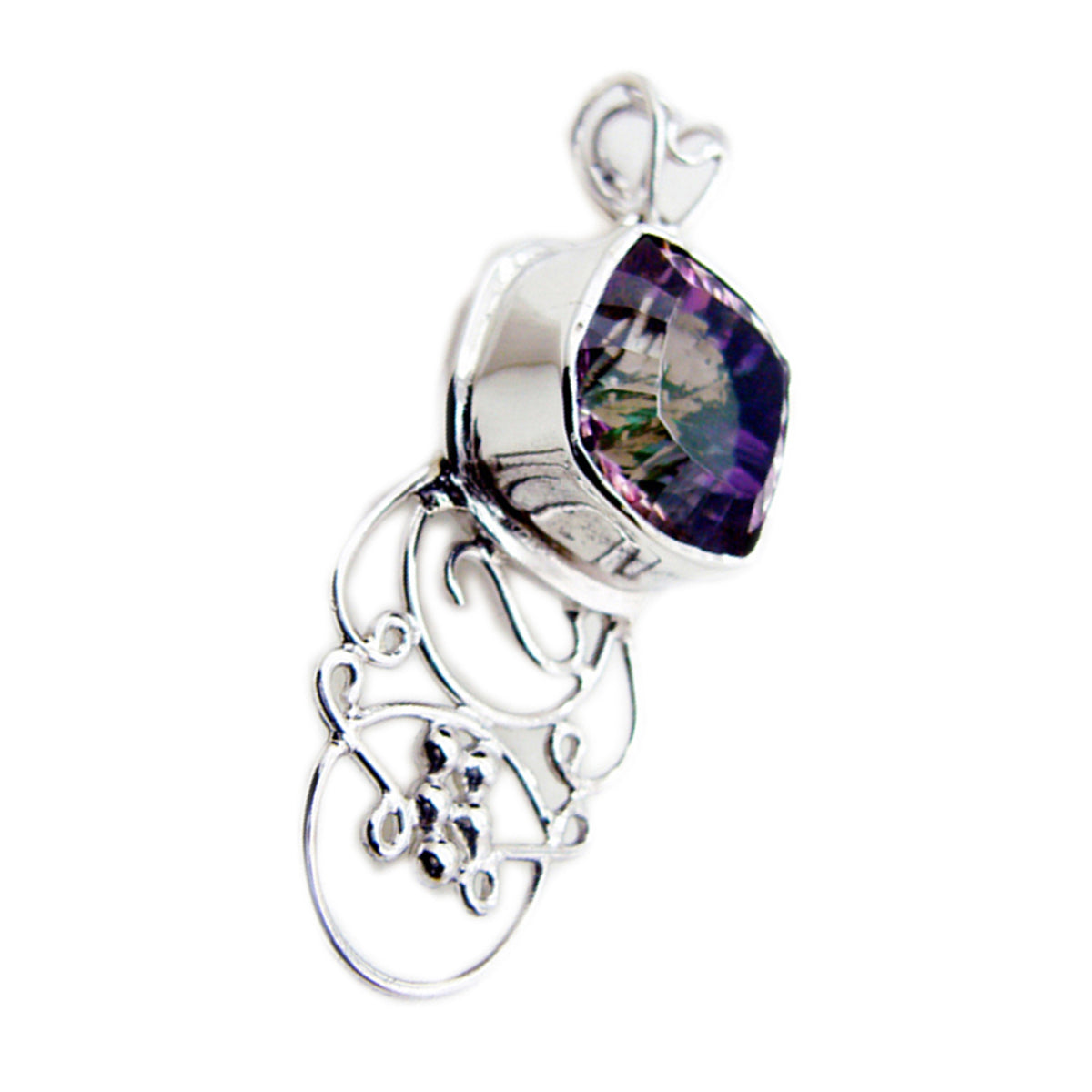 Mystic Quartz Statement Mexican 92.5 Silver Solitaire Carolina Rope-Wire multicolor Pendant Jewellery