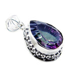 Mystic Quartz Statement Russian 925 Silver Solitaire Hazel Rope-Wire multicolor Pendant Jewelry