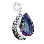 Mystic Quartz Statement Russian 925 Silver Solitaire Hazel Rope-Wire multicolor Pendant Jewelry