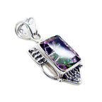 Mystic Quartz Statement Russian Silver Solitaire Laura Rope-Wire multicolor Pendant Jewelry