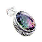 Mystic Quartz Statement Egyptian Silver Solitaire Natalia Rope-Wire multicolor Pendant Jewelry