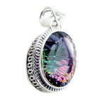 Mystic Quartz Statement Egyptian Silver Solitaire Natalia Rope-Wire multicolor Pendant Jewelry