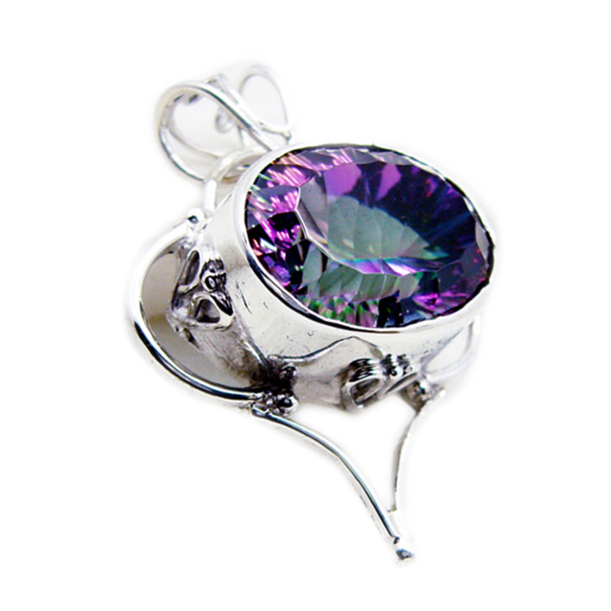 Mystic Quartz Statement Turkish Sterling Silver Solitaire multicolor Pendant Imagen principal del producto