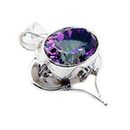 Mystic Quartz Statement Turkish Sterling Silver Solitaire Nayara Rope-Wire multicolor Pendant Jewellery