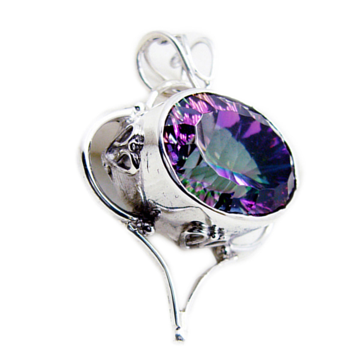 Mystic Quartz Statement Turkish Sterling Silver Solitaire Nayara Rope-Wire multicolor Pendant Jewellery