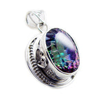 Mystic Quartz Statement Russian Sterling Silver Solitaire multicolor Pendant