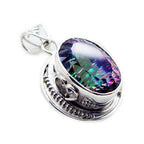 Mystic Quartz Statement Russian Sterling Silver Solitaire Pilar Rope-Wire multicolor Pendant Jewellery