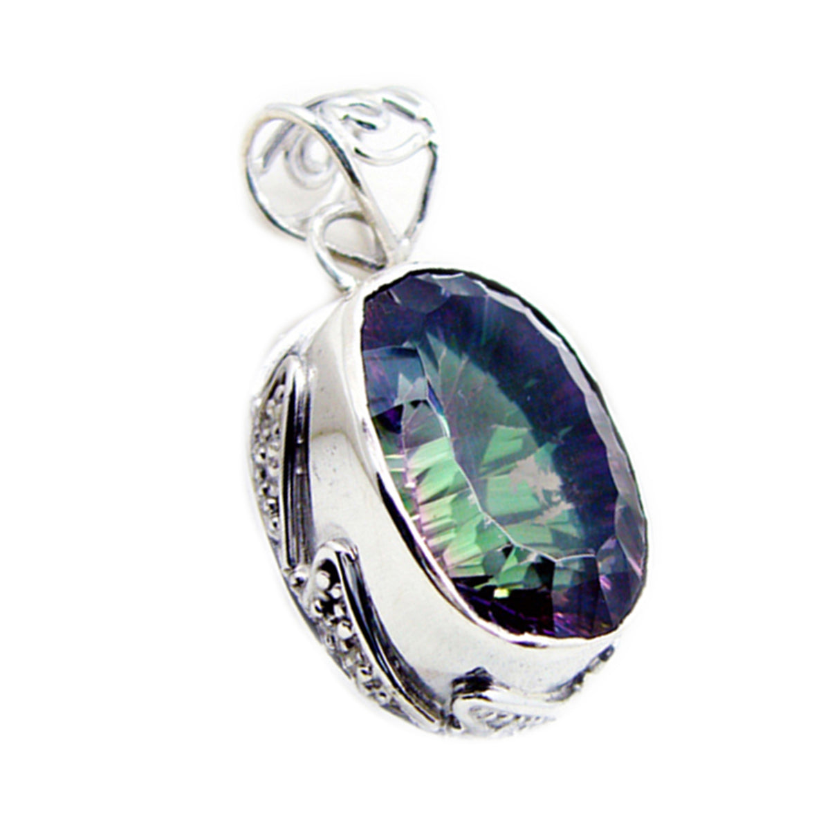 Mystic Quartz Statement Moroccan 925 Silver Solitaire multicolor Pendant Imagen principal del producto