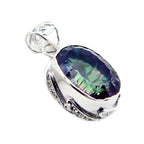 Mystic Quartz Statement Moroccan 925 Silver Solitaire Rebeca Rope-Wire multicolor Pendant Jewelry