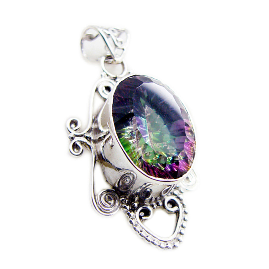 Mystic Quartz Statement Egyptian 92.5 Silver Solitaire multicolor Pendant