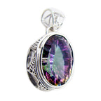 Mystic Quartz Statement Turkish Silver Solitaire Rosa Rope-Wire multicolor Pendant Jewelry