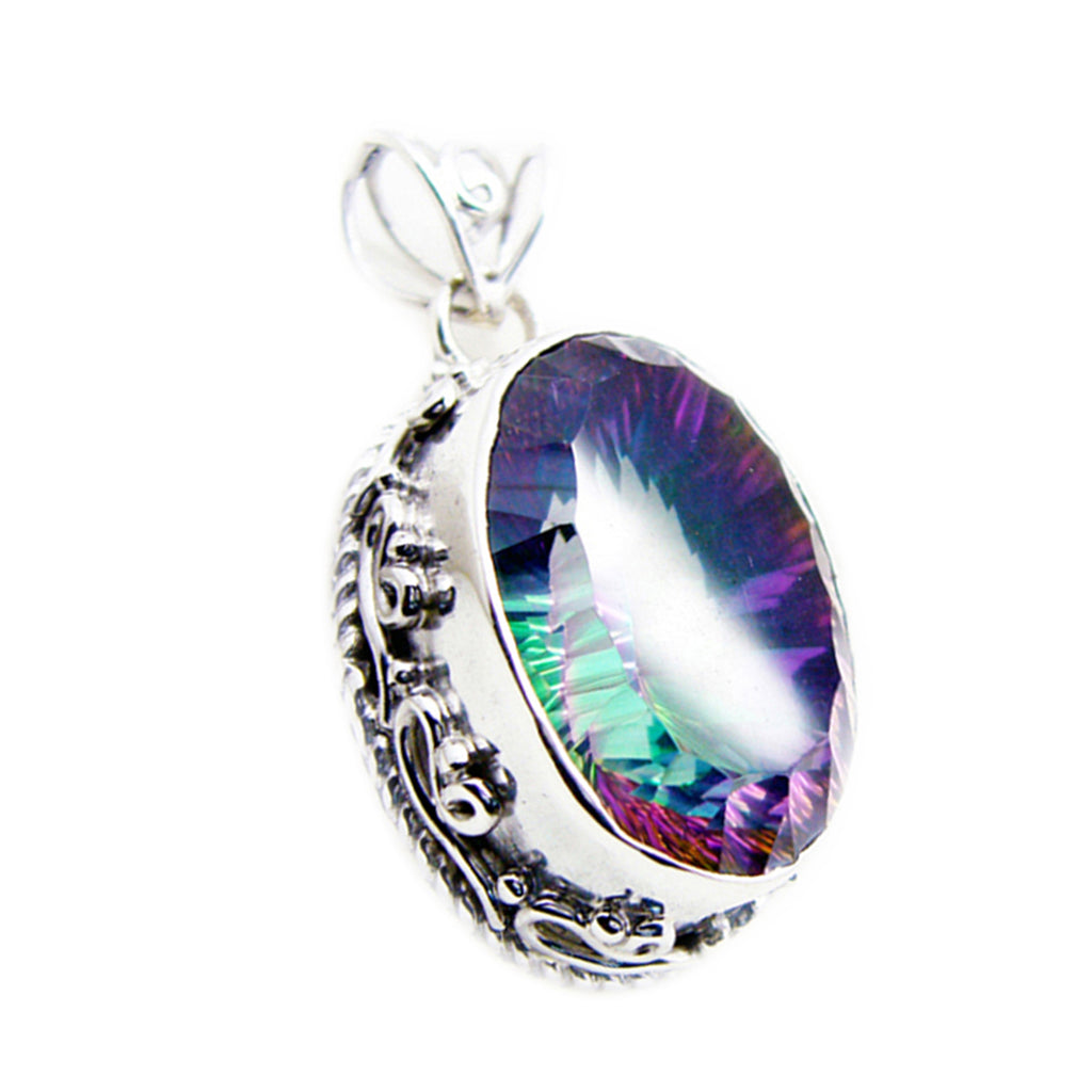 Mystic Quartz Statement American Sterling Silver Solitaire multicolor Pendant