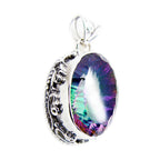 Mystic Quartz Statement American Sterling Silver Solitaire Sara Rope-Wire multicolor Pendant Jewellery