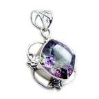 Mystic Quartz Statement Latin American Silver Solitaire Cecilia Rope-Wire multicolor Pendant Jewelry