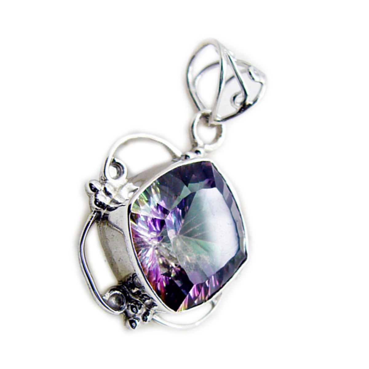 Mystic Quartz Statement Latin American Silver Solitaire Cecilia Rope-Wire multicolor Pendant Jewelry