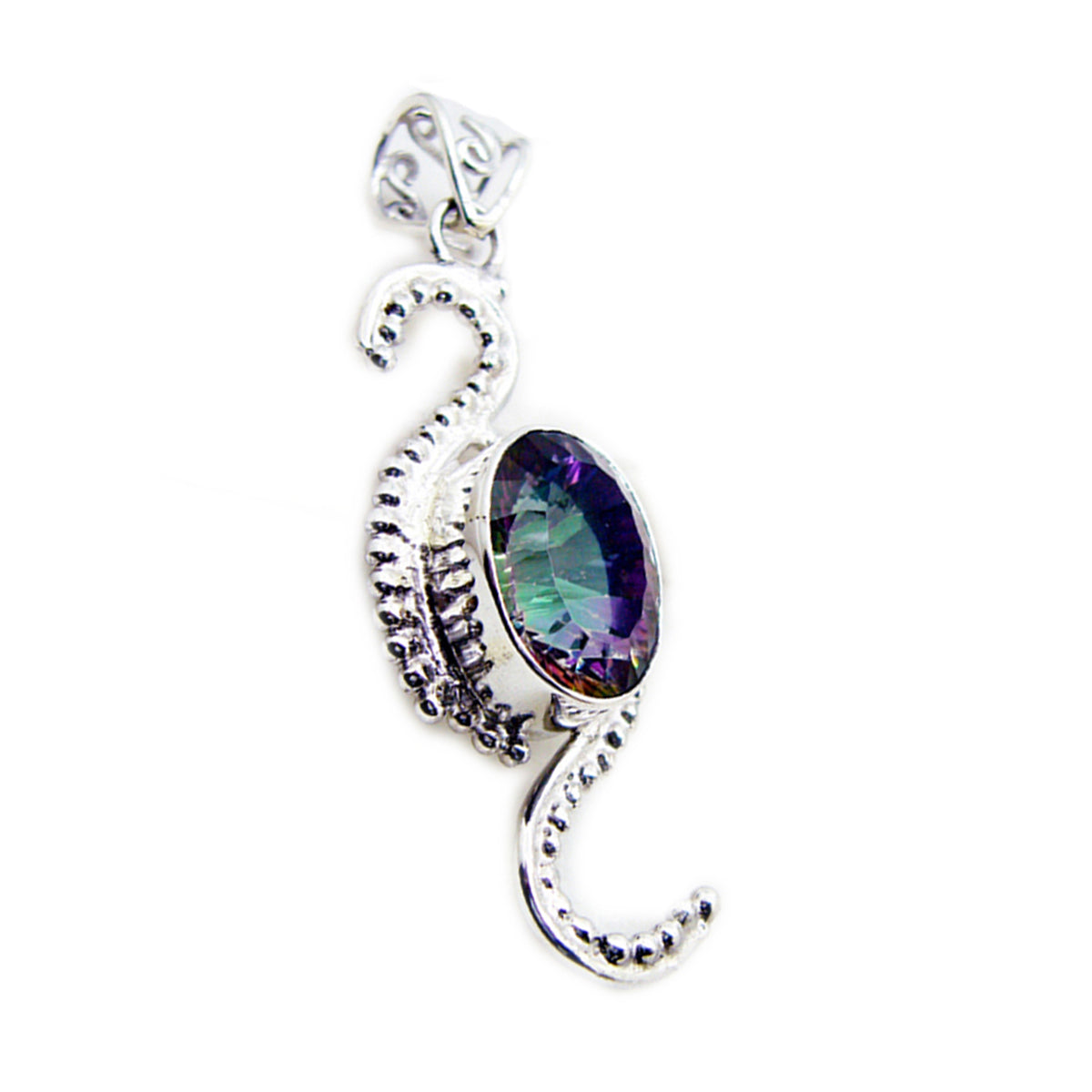 Mystic Quartz Statement Moroccan Sterling Silver Solitaire multicolor Pendant Main image