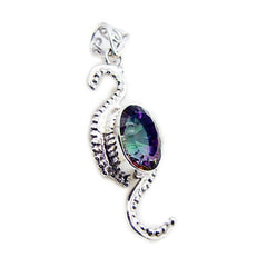 Mystic Quartz Statement Moroccan Sterling Silver Solitaire multicolor Pendant