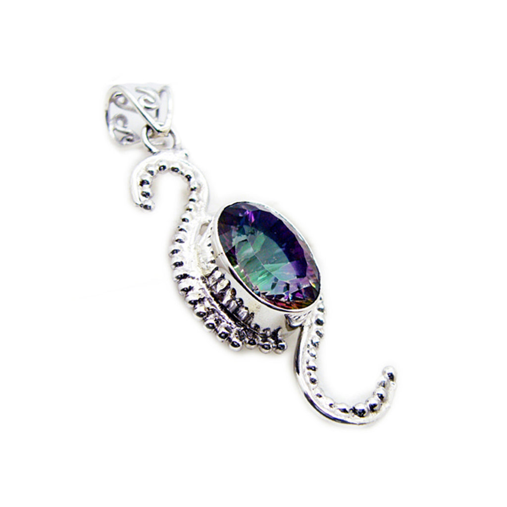 Mystic Quartz Statement Moroccan Sterling Silver Solitaire Victoria Rope-Wire multicolor Pendant Jewellery