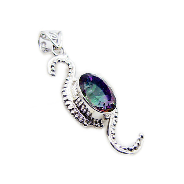 Mystic Quartz Statement Moroccan Sterling Silver Solitaire Victoria Rope-Wire multicolor Pendant Jewellery