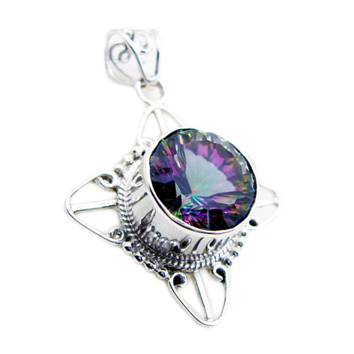 Mystic Quartz Statement Mexican Sterling Silver Solitaire multicolor Pendant メイン画像