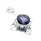 Mystic Quartz Statement Mexican Sterling Silver Solitaire Evelyn Rope-Wire multicolor Pendant Jewellery