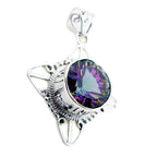 Mystic Quartz Statement Mexican Sterling Silver Solitaire Evelyn Rope-Wire multicolor Pendant Jewellery