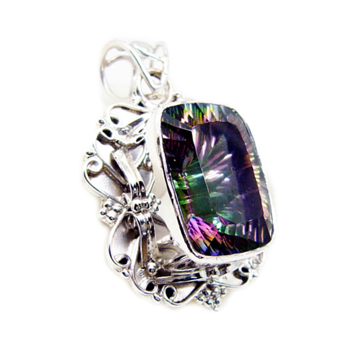 Mystic Quartz Statement Moroccan Sterling Silver Solitaire multicolor Pendant メイン画像