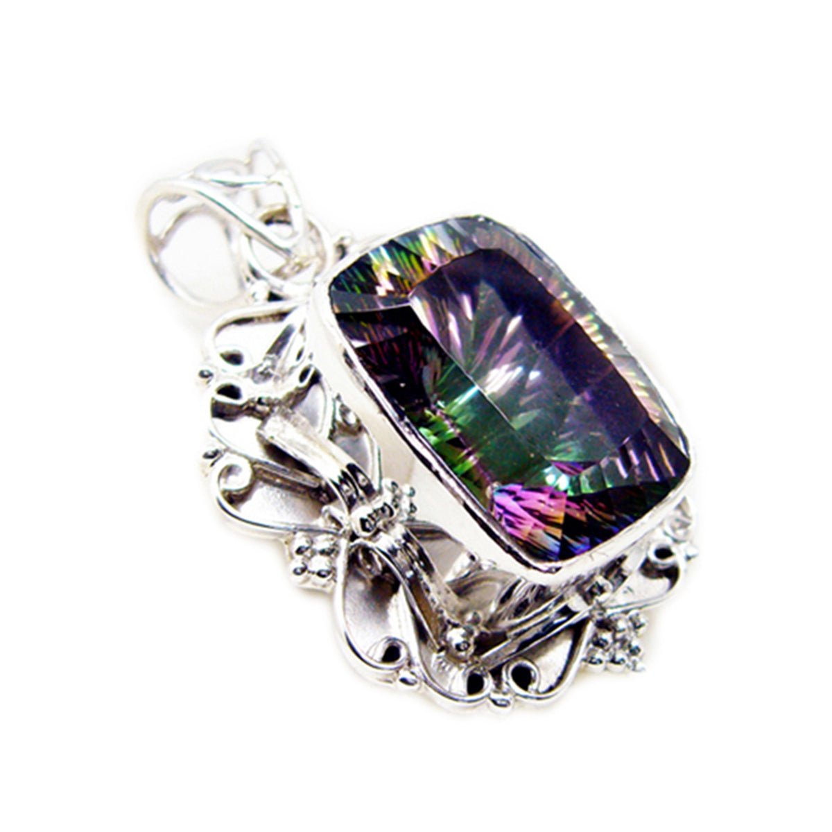 Mystic Quartz Statement Moroccan Sterling Silver Solitaire Layla Rope-Wire multicolor Pendant Jewellery