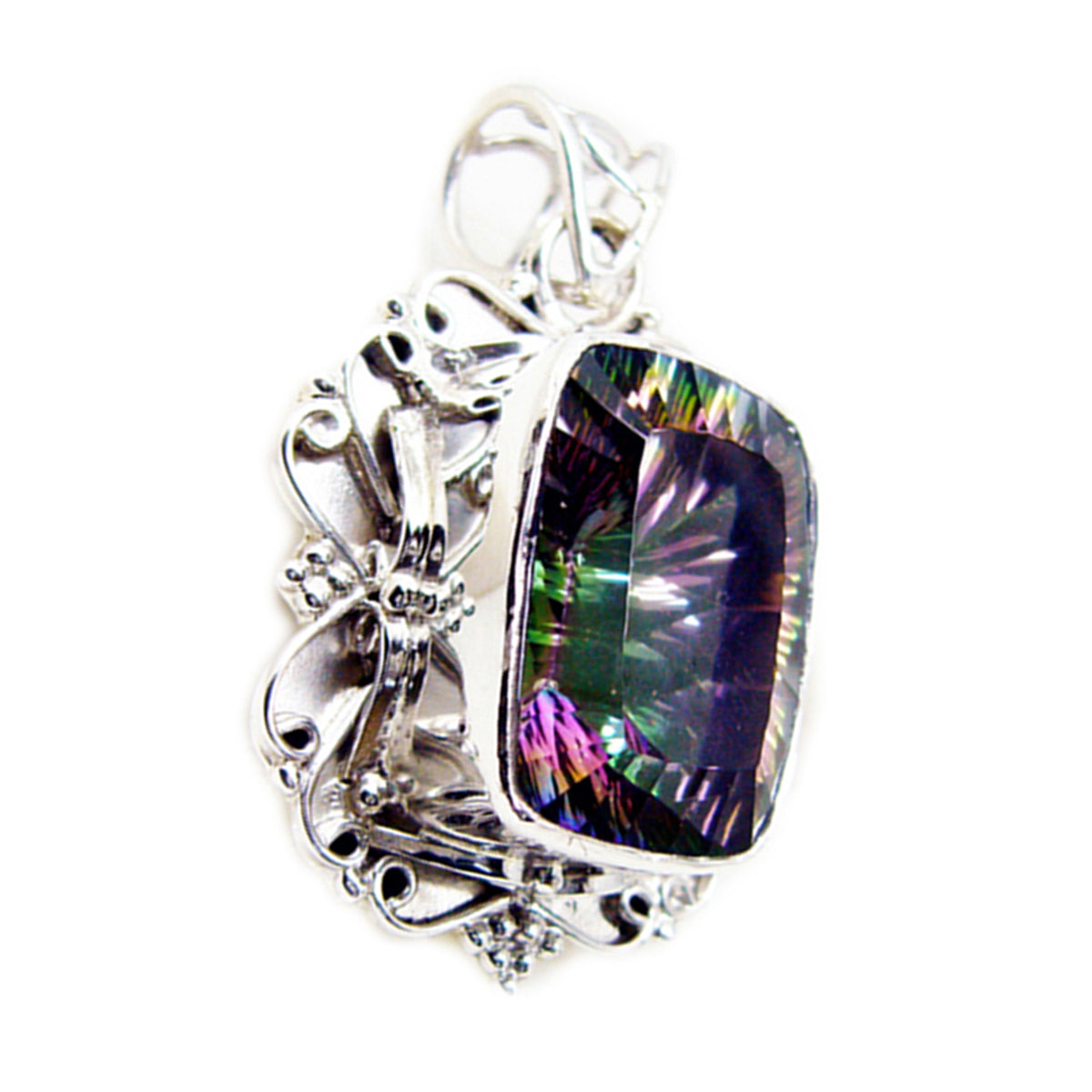 Mystic Quartz Statement Moroccan Sterling Silver Solitaire Layla Rope-Wire multicolor Pendant Jewellery