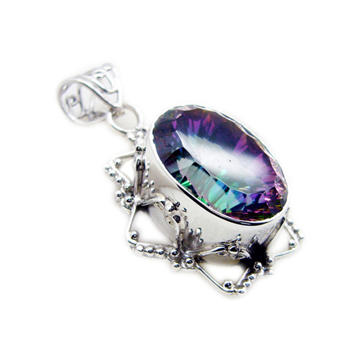 Mystic Quartz Statement Latin American 92.5 Silver Solitaire Teresa Rope-Wire multicolor Pendant Jewellery