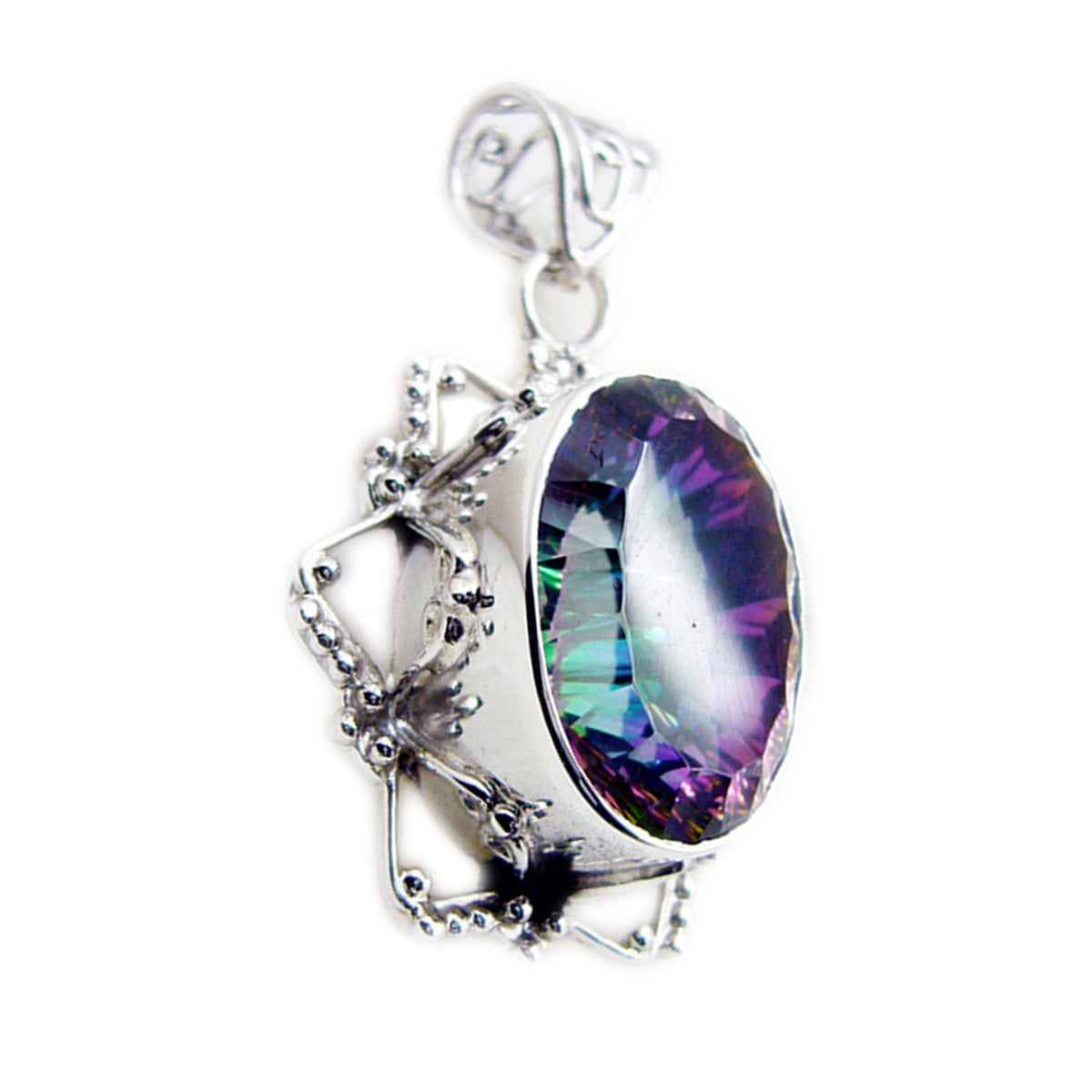 Mystic Quartz Statement Latin American 92.5 Silver Solitaire Teresa Rope-Wire multicolor Pendant Jewellery