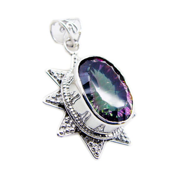 Statement-Anhänger aus russischem Silber mit Mystic Quartz und mehrfarbigem Solitär