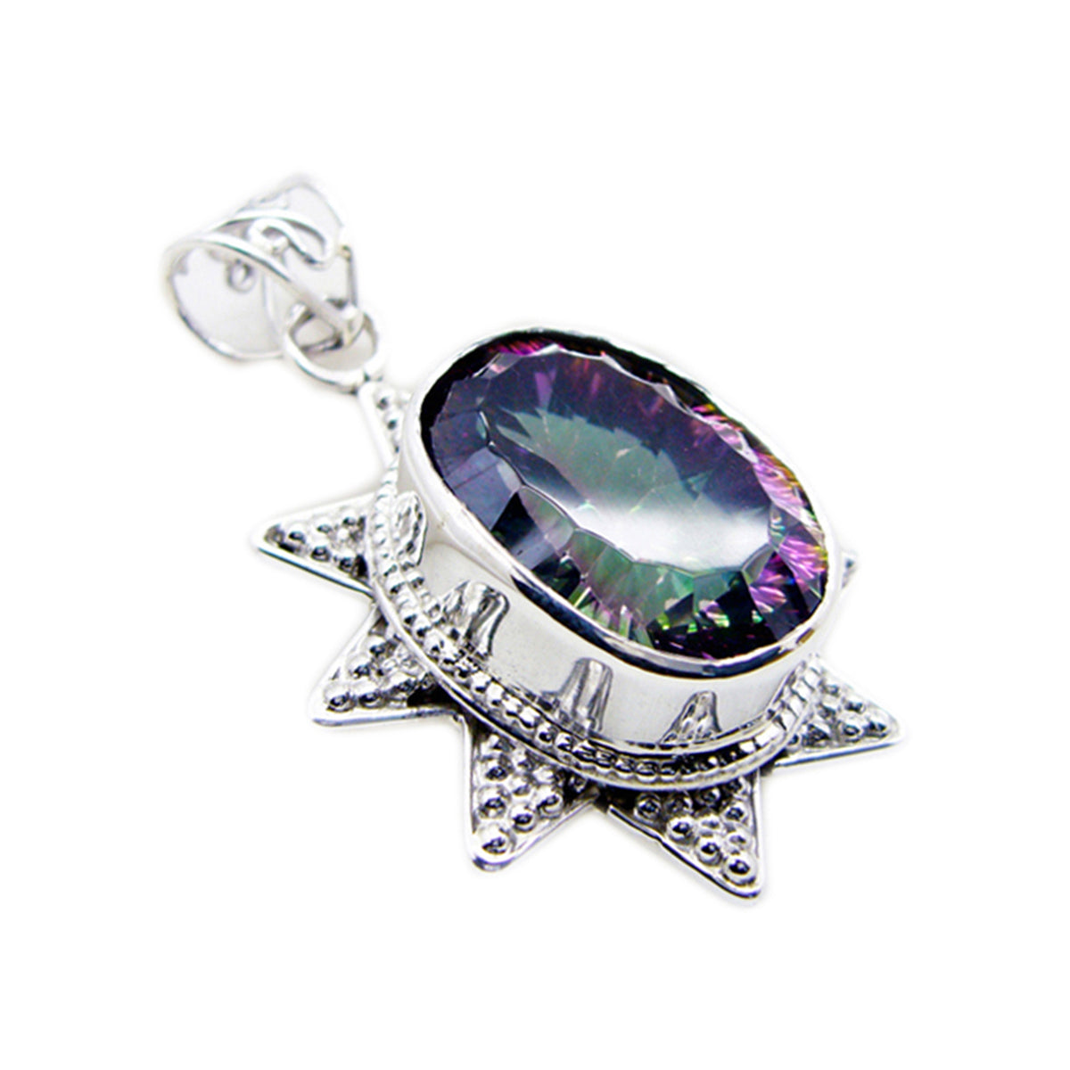 Mystic Quartz Statement Russian Silver Solitaire Valentina Rope-Wire multicolor Pendant Jewelry